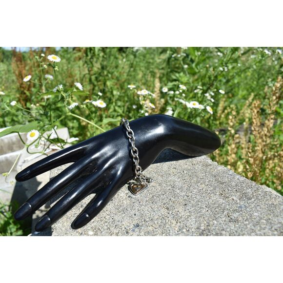 Sweetheart Charm Steel Chain Bracelet with Silver & Gold Two-Tone ( 7 1/2") - Picture 7 of 8